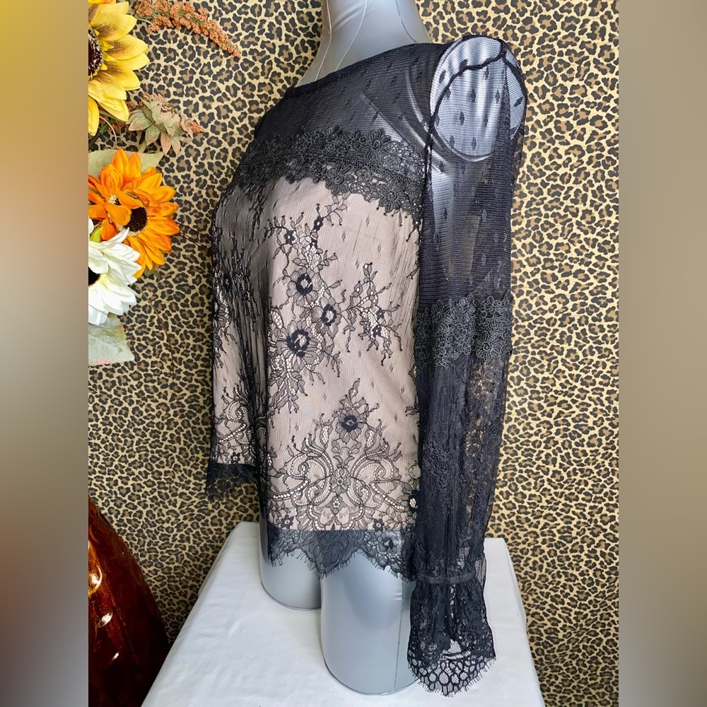 🦋B2G1🦋HONEY & T Black Lace Overlay Blouse | LARGE | - Picture 4 of 8